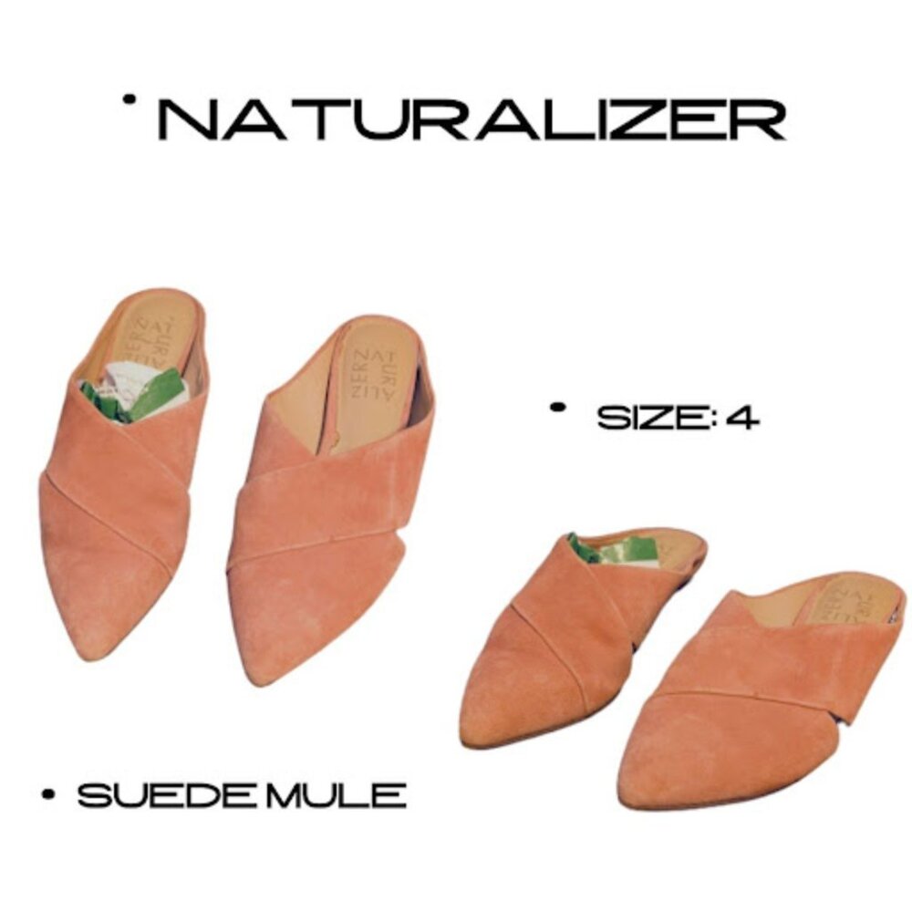 Naturalizer Peach Suede Mule Flats - Pointed Toe Slip-On Shoes Size 4